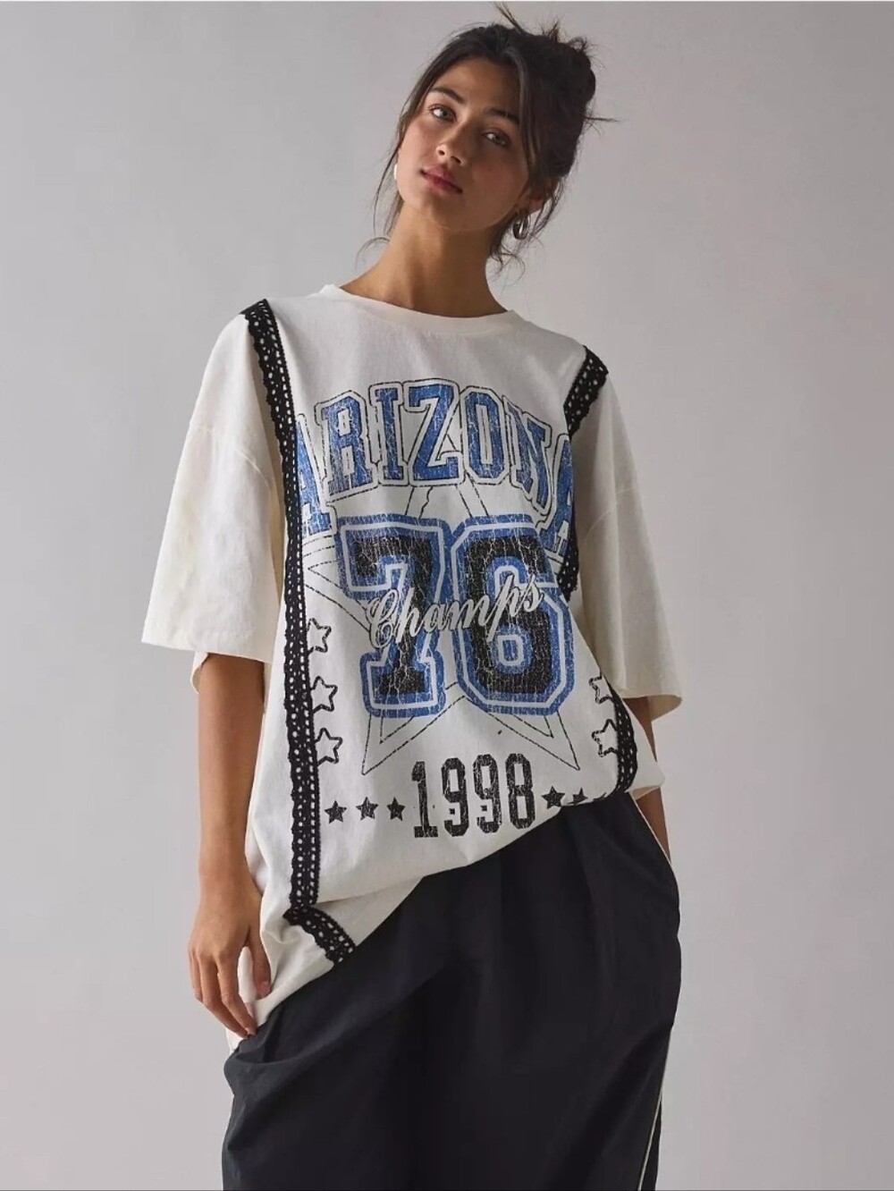 ✏️ Urban Outfitters| Arizona Champs 1998 Lace Trim Oversized Graphic Tee